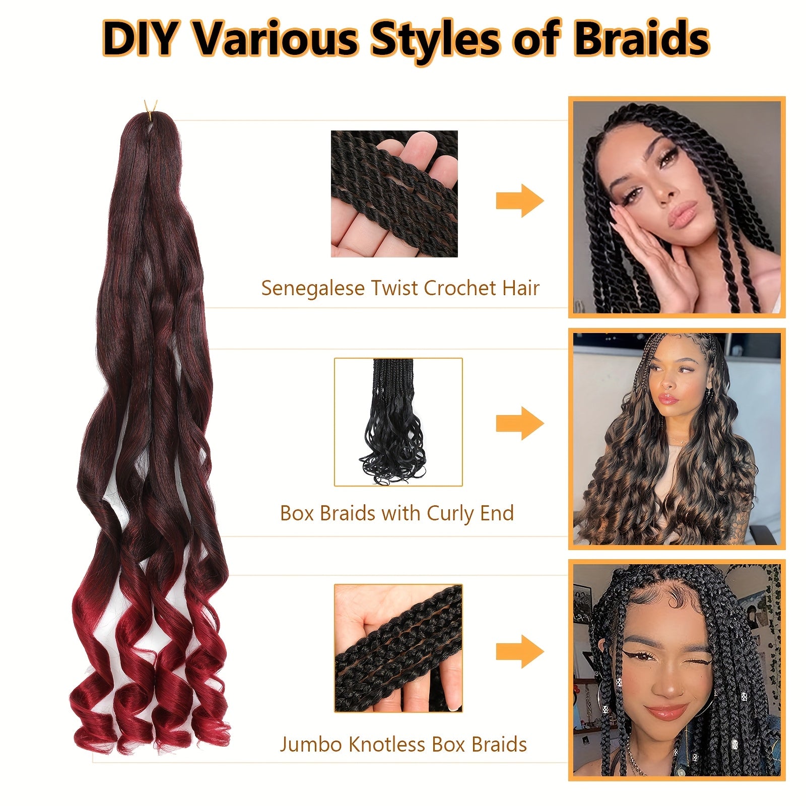 7 Packs French Curl Braiding Hair - 40.64 cm Curly Braiding Hair French Curls Braiding Hair Extensions For Black Women (40.64 cm (7Packs), 1B/Bug, 1B/33/30)