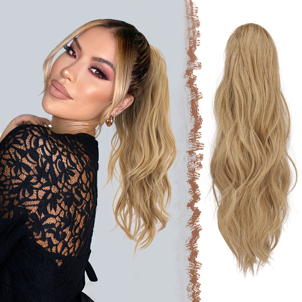 FESHFEN Ponytail Extensions, Long Claw Clip In Ponytail Hairpiece Synthetic Pony Tails Hair Piece Ponytail With Claw Clip Natural Wavy Hairpieces For Women, 50.8 cm