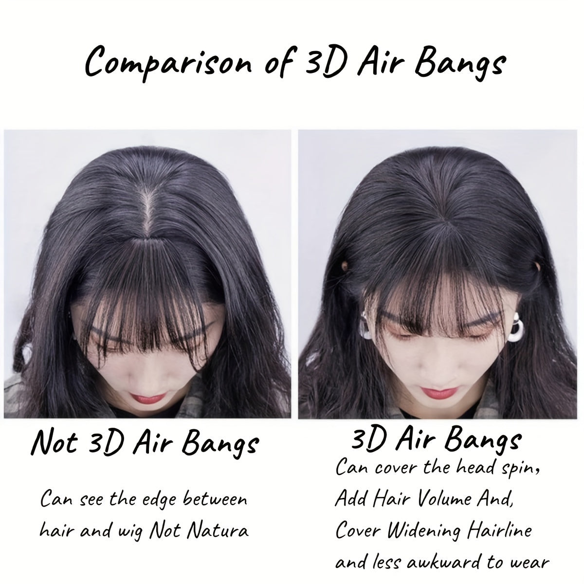[Everyday Elegance] Chic 3D Clip-In Bangs Fringe for Women - Invisible Synthetic Hairpiece, Natural Black, Straight Style, Fit, with Temples - Perfect for Daily Wear