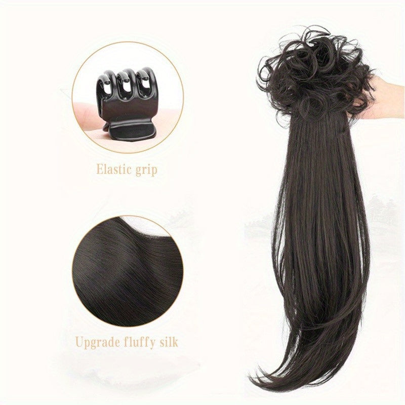 Elegant Deep Wave Ponytail Extension for Women - Natural-Looking Synthetic Hair, Claw Clip In, Versatile for All Occasions