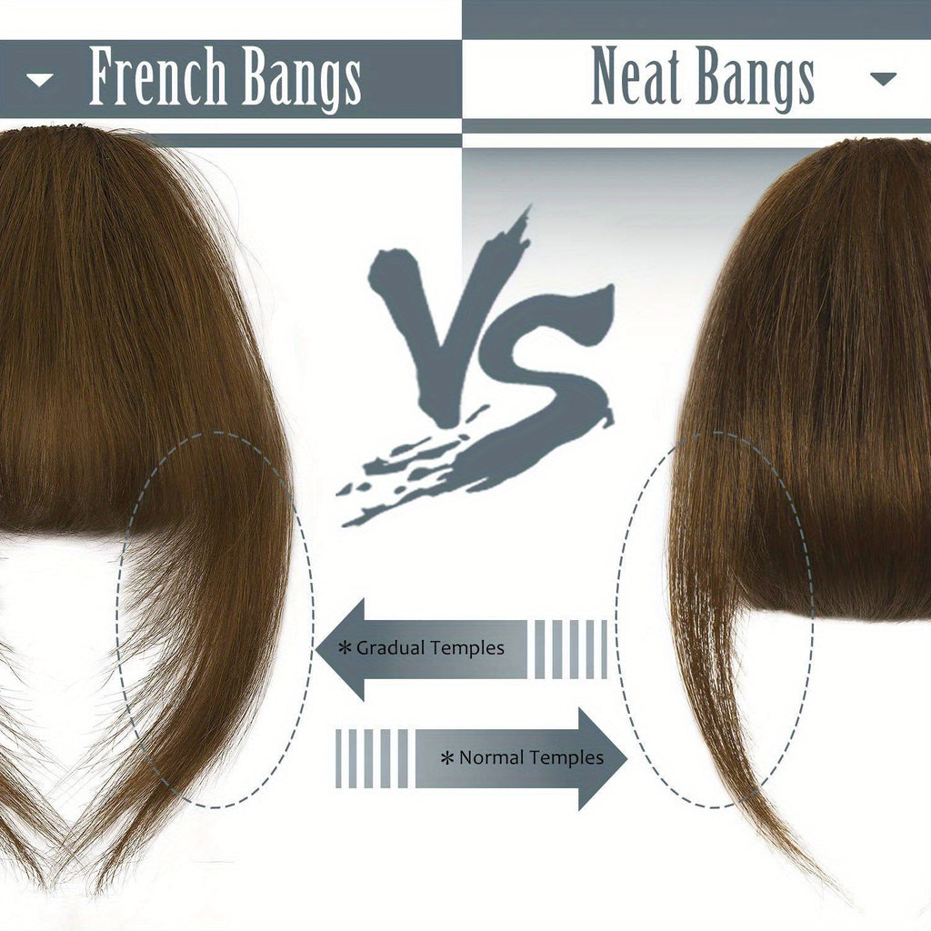 Clip-In Bangs Real Human Hair Extensions with Fringe & Temples - Natural Curved Straight Hairpieces for Women, Easy to Style Daily Wear, Adds Volume & Dimension, Versatile Hairpiece, Elegant Hairpiece, Secure Clip Attachments