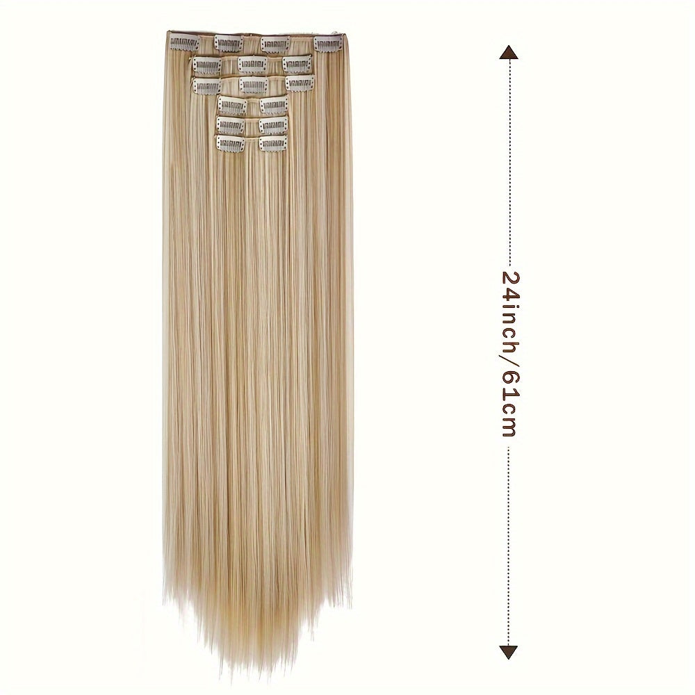 24-Inch Long Straight Hair Extensions for Women - Soft, High-Temperature Fiber, Easy to Style, Natural Look & Feel