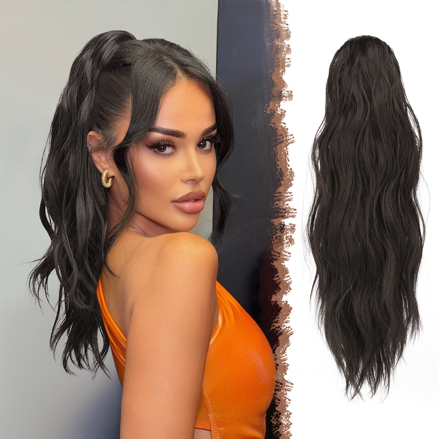 FESHFEN Ponytail Extensions, Long Claw Clip In Ponytail Hairpiece Synthetic Pony Tails Hair Piece Ponytail With Claw Clip Natural Wavy Hairpieces For Women, 50.8 cm