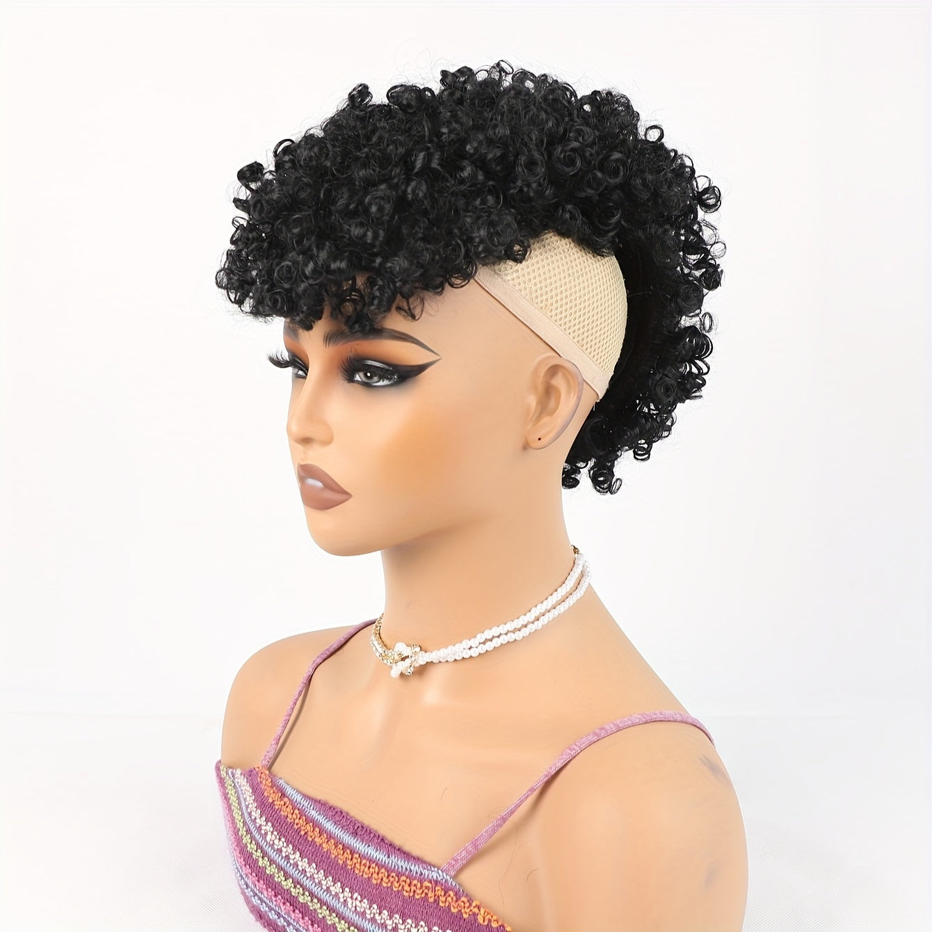 Afro High Puff Hair Bun Ponytail Drawstring With Bangs Synthetic Jerry Curly Mohawk Kinky Curly Fauxhawks Pony Tail Clip In On Ponytails For Women Hair Extensions With Six Clips