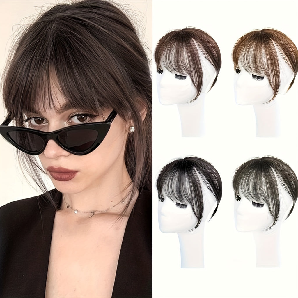 [Everyday Elegance] Chic 3D Clip-In Bangs Fringe for Women - Invisible Synthetic Hairpiece, Natural Black, Straight Style, Fit, with Temples - Perfect for Daily Wear