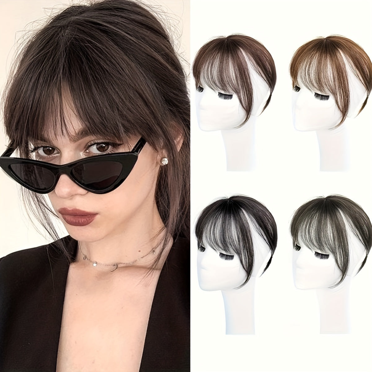 [Everyday Elegance] Chic 3D Clip-In Bangs Fringe for Women - Invisible Synthetic Hairpiece, Natural Black, Straight Style, Fit, with Temples - Perfect for Daily Wear