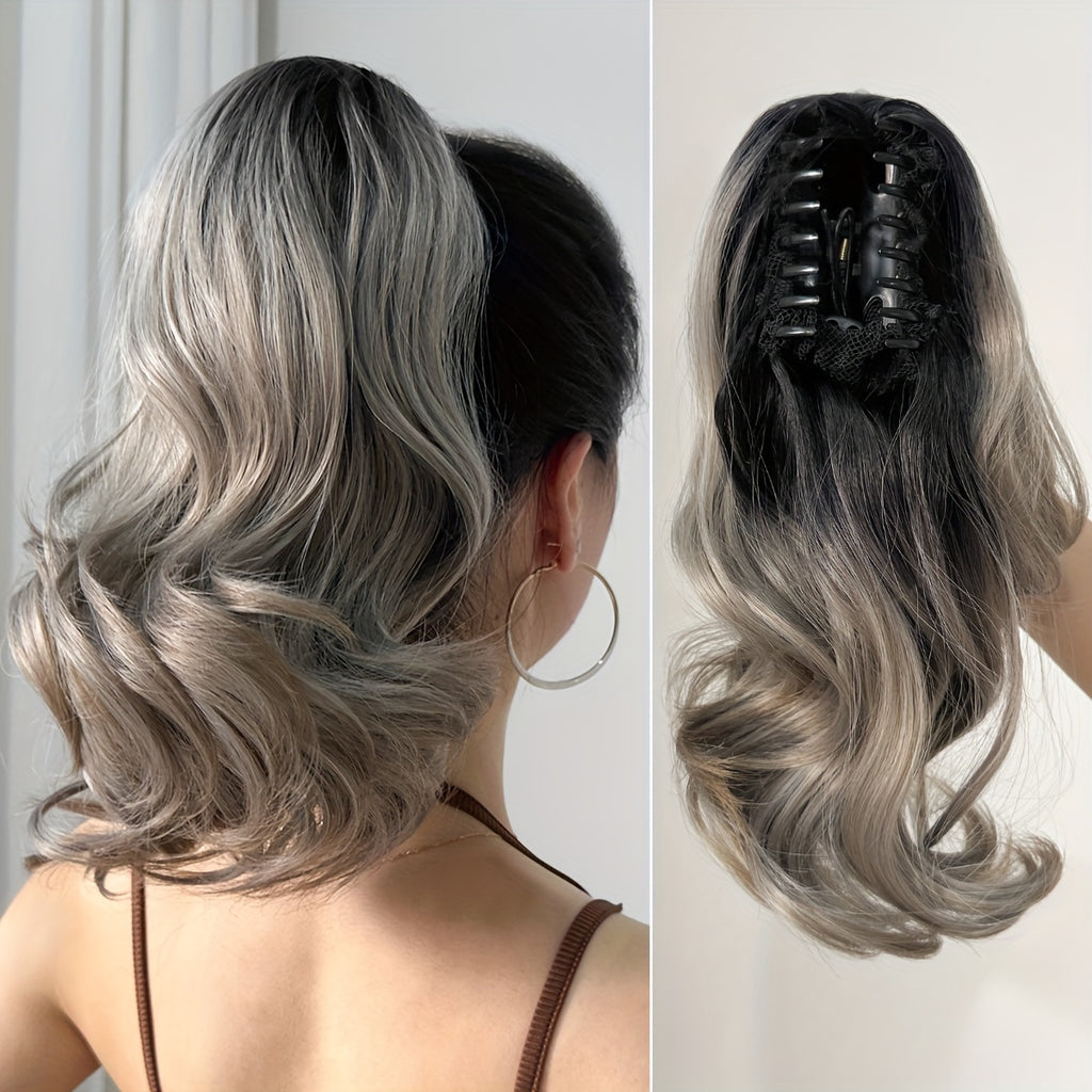 YUSULAXI 35.56 cm Claw Ponytail Extension Hair Accessories - Black, Brown, Blue, and Grey Short Wave Heat Resistant Fiber Synthetic Ponytail Hairpiece for Women Daily Use - Unisex Adult