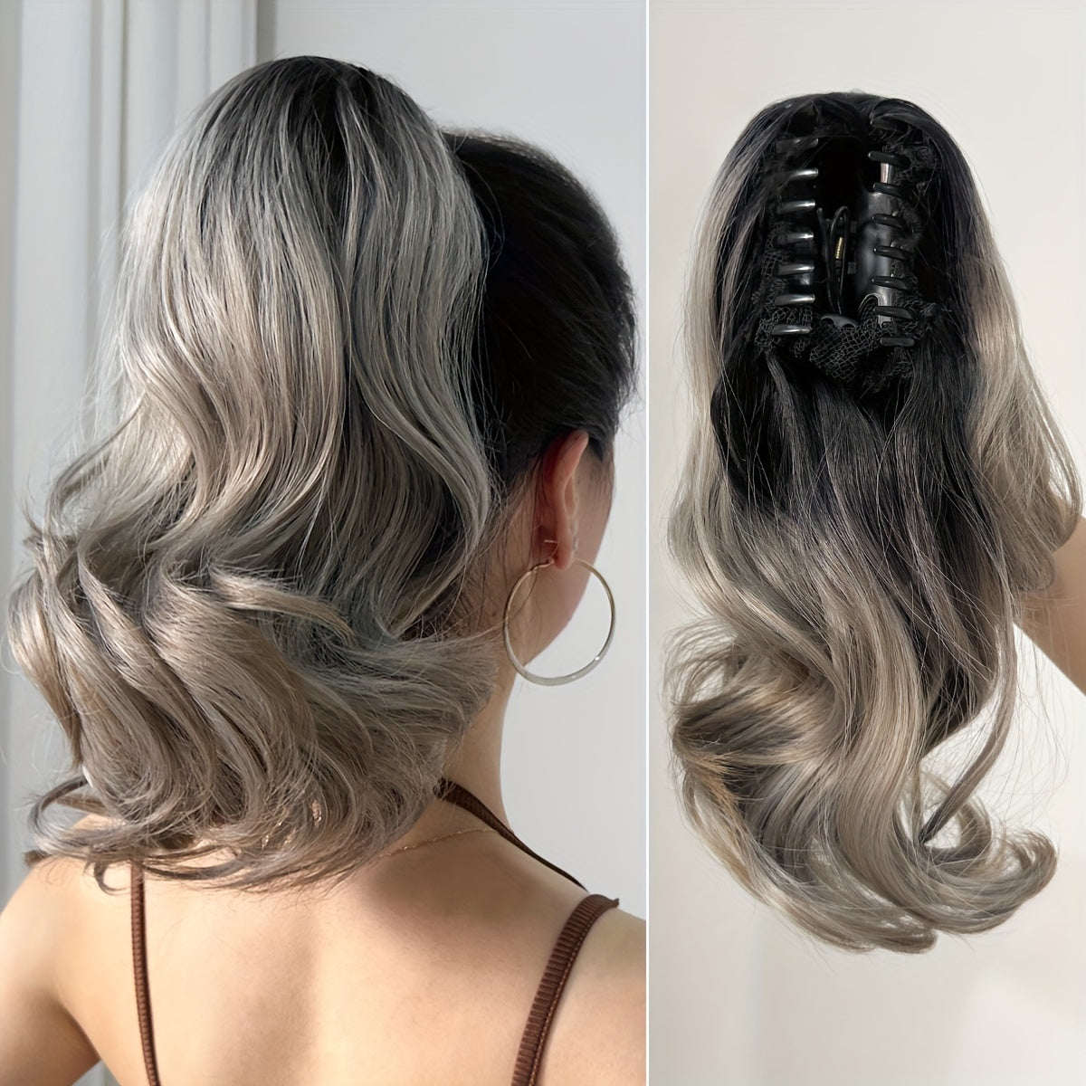 YUSULAXI 35.56 cm Claw Ponytail Extension Hair Accessories - Black, Brown, Blue, and Grey Short Wave Heat Resistant Fiber Synthetic Ponytail Hairpiece for Women Daily Use - Unisex Adult