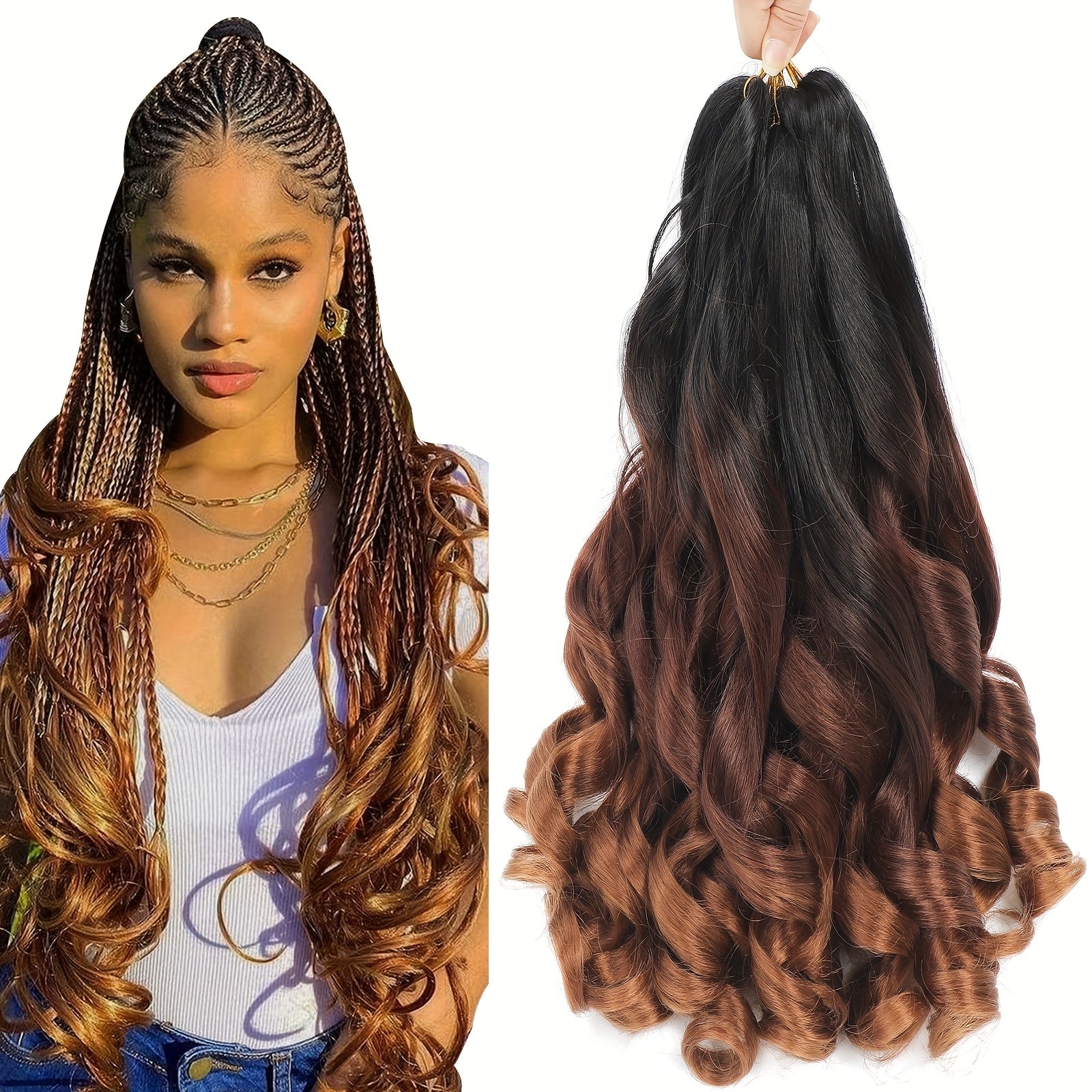 7 Packs French Curl Braiding Hair - 40.64 cm Curly Braiding Hair French Curls Braiding Hair Extensions For Black Women (40.64 cm (7Packs), 1B/Bug, 1B/33/30)