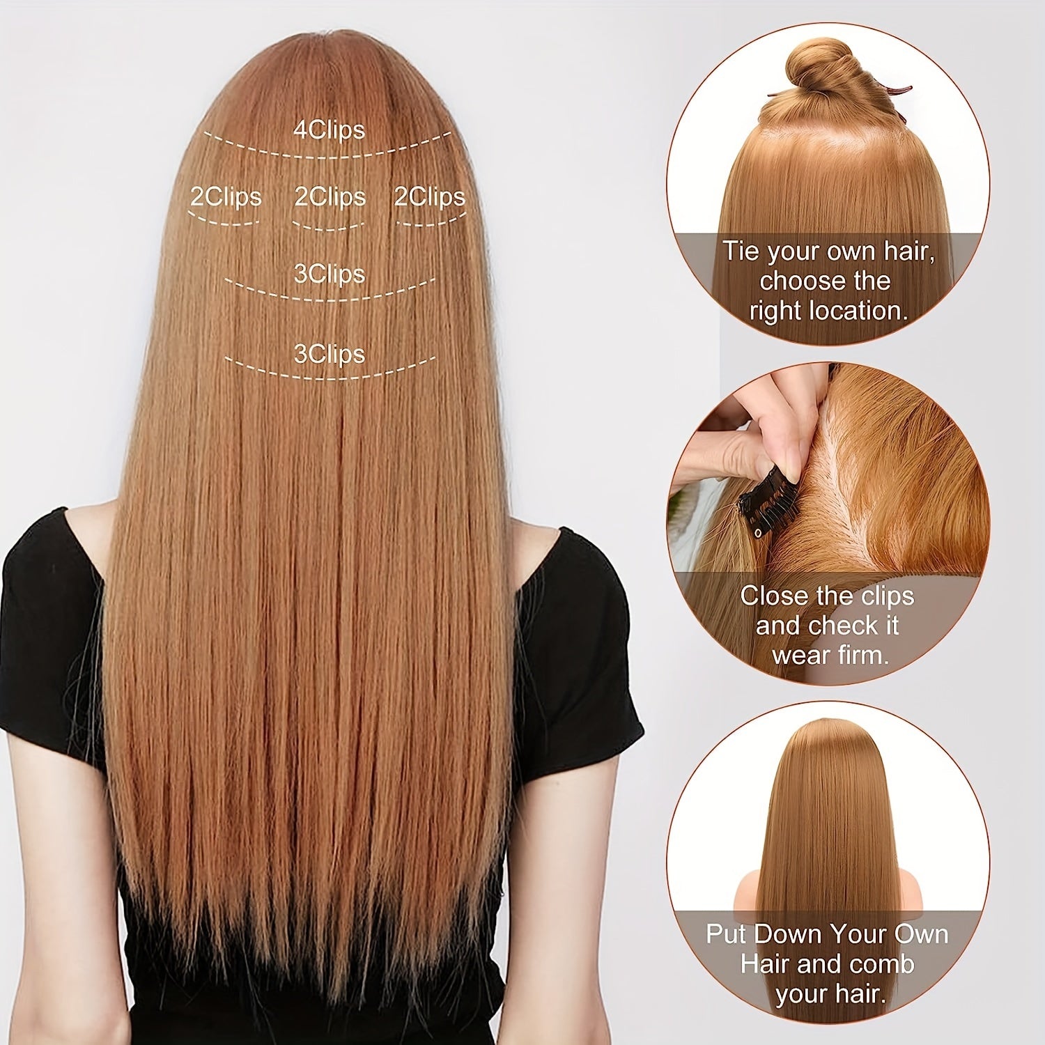24-Inch Long Straight Hair Extensions for Women - Soft, High-Temperature Fiber, Easy to Style, Natural Look & Feel