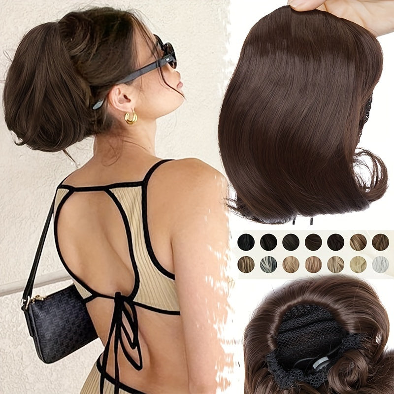Short Ponytail Extension Clip On Pony Tails Hair Extensions For Women Girls Synthetic Highlight Soft Fully Natural Straight Bun Hair Piece Fake Ponytails Hepburn Hairpiece Long Fluffy Chignon Elegant Daily Halloween Use