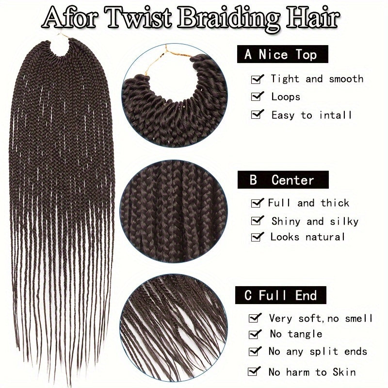 3pcs Premium Synthetic Crochet Box Braids, 60.96 cm Pre-Looped for Easy Installation - Knotless Box Braided Hair Extensions in Black, Brown, and Blue Gradient for Women, Easy Install Braids|Gradient Box Braids|Natural Look Braids, Crochet Braids