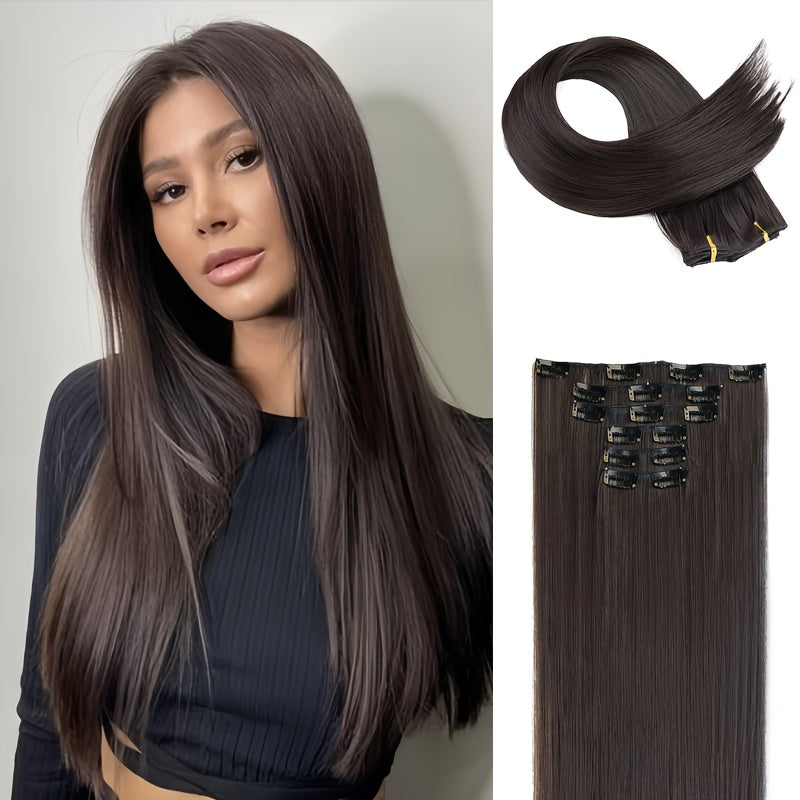 24-Inch Long Straight Hair Extensions for Women - Soft, High-Temperature Fiber, Easy to Style, Natural Look & Feel