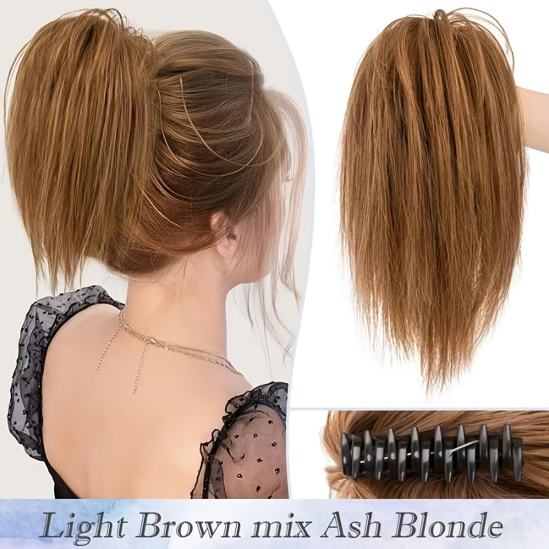 Elegant Claw-In Ponytail Extension for Women - Tousled Updo Style in Black, Brown & Blonde Highlights | Heat-Resistant Synthetic Hair | Perfect for Daily Wear, Parties & Gifts, Ponytail Hair Extensions
