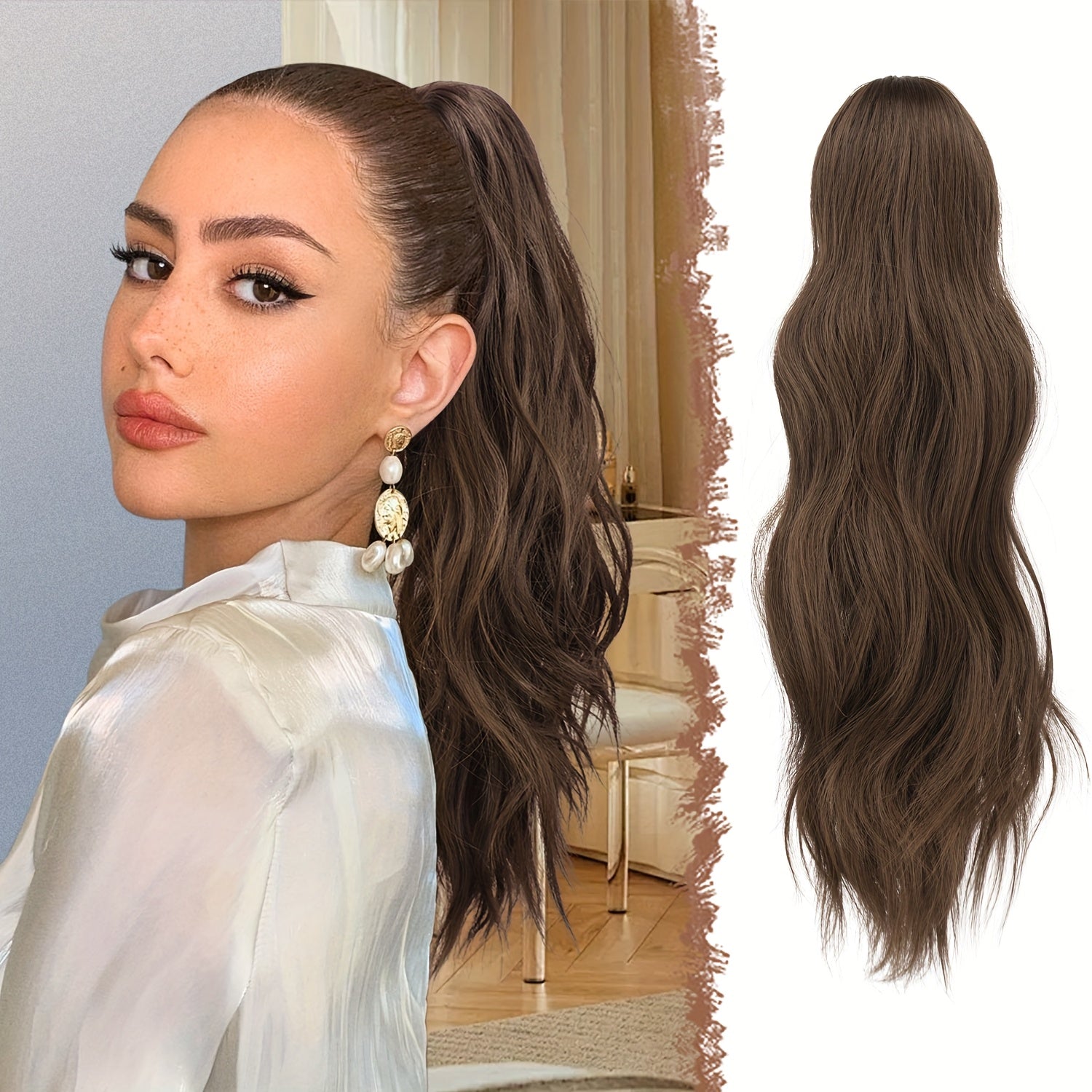 FESHFEN Ponytail Extensions, Long Claw Clip In Ponytail Hairpiece Synthetic Pony Tails Hair Piece Ponytail With Claw Clip Natural Wavy Hairpieces For Women, 50.8 cm