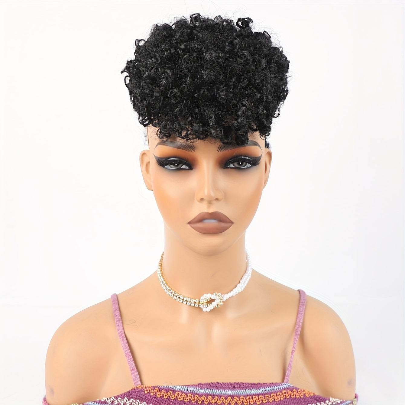 Afro High Puff Hair Bun Ponytail Drawstring With Bangs Synthetic Jerry Curly Mohawk Kinky Curly Fauxhawks Pony Tail Clip In On Ponytails For Women Hair Extensions With Six Clips