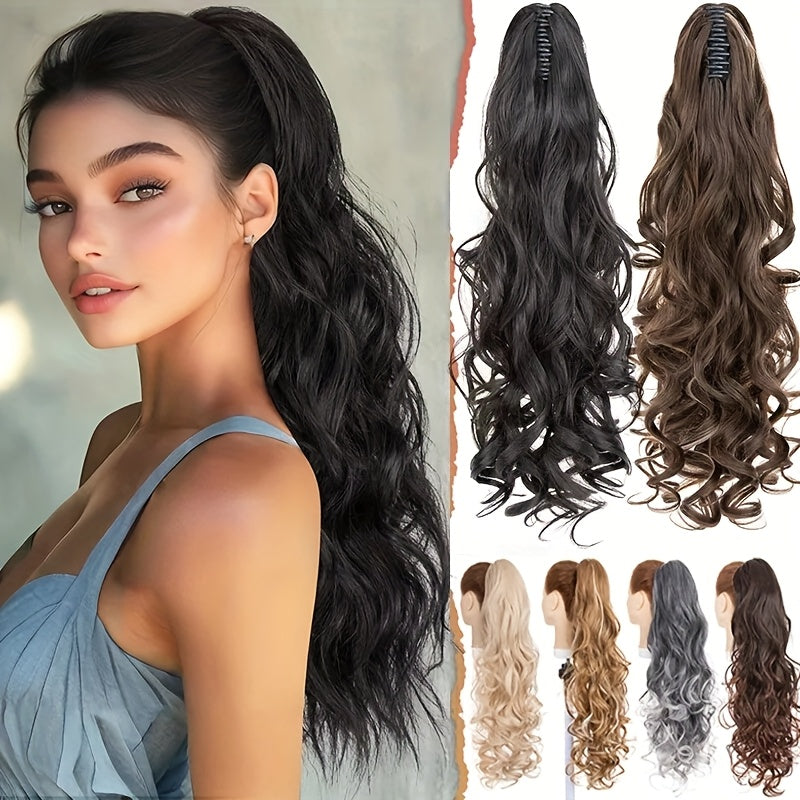 1pc Elegant 60.96cm Long Curly Wave Ponytail Extensions with Claw Clip - Synthetic Smooth Natural Look for Women, Easy to Wear for Daily Use, Parties, Weddings, Birthdays & Holidays, Ponytail Hair Extensions, Wedding Hairpiece, Naturallooking Hairpiece