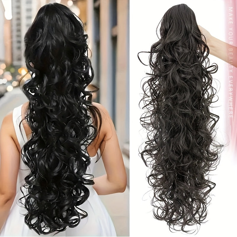 1pc Elegant 60.96cm Long Curly Wave Ponytail Extensions with Claw Clip - Synthetic Smooth Natural Look for Women, Easy to Wear for Daily Use, Parties, Weddings, Birthdays & Holidays, Ponytail Hair Extensions, Wedding Hairpiece, Naturallooking Hairpiece