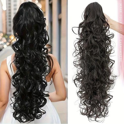 1pc Elegant 60.96cm Long Curly Wave Ponytail Extensions with Claw Clip - Synthetic Smooth Natural Look for Women, Easy to Wear for Daily Use, Parties, Weddings, Birthdays & Holidays, Ponytail Hair Extensions, Wedding Hairpiece, Naturallooking Hairpiece