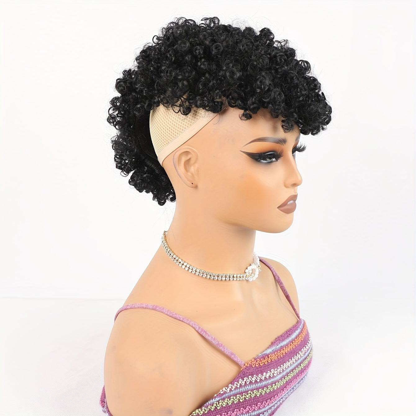 Afro High Puff Hair Bun Ponytail Drawstring With Bangs Synthetic Jerry Curly Mohawk Kinky Curly Fauxhawks Pony Tail Clip In On Ponytails For Women Hair Extensions With Six Clips