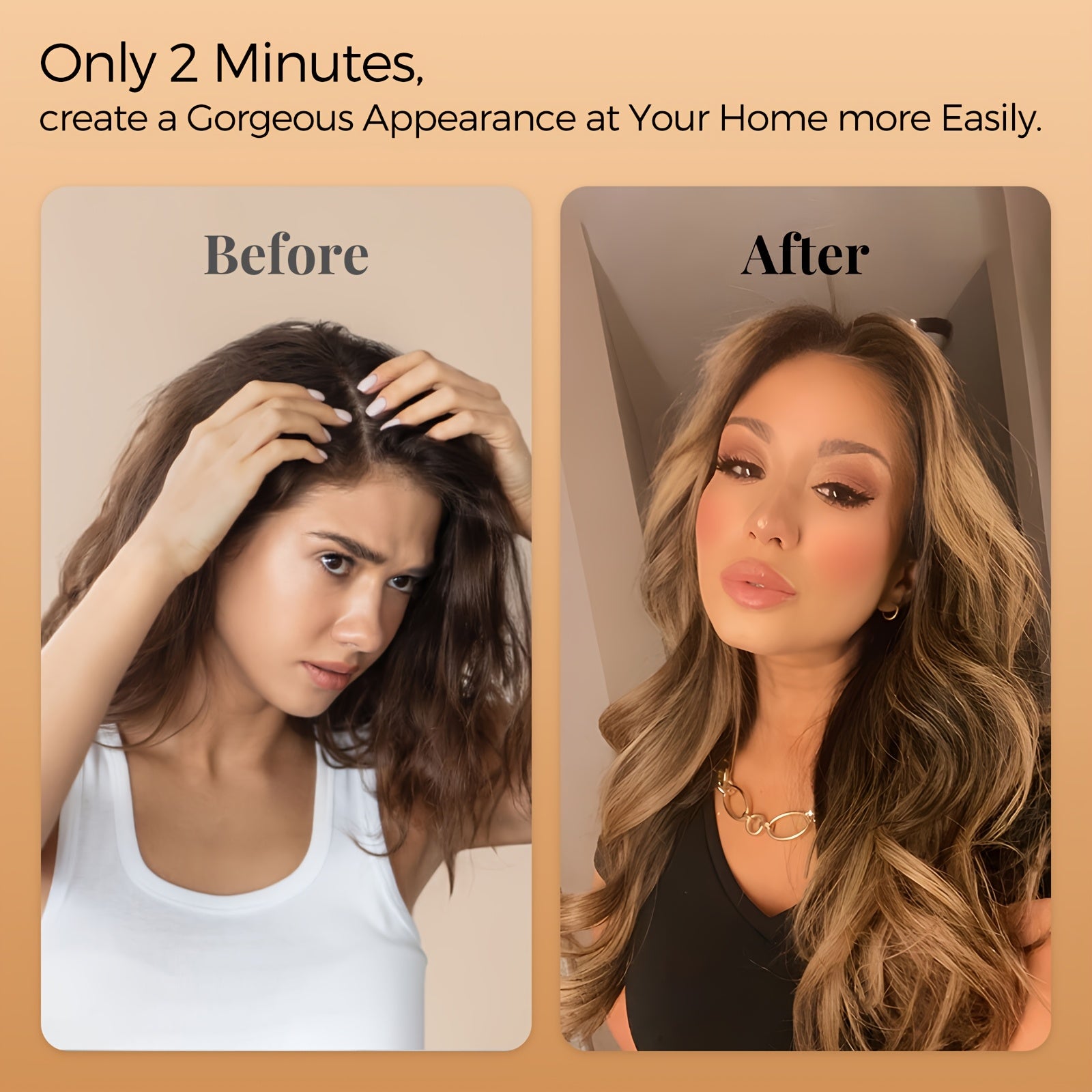 4pcs NEVERLAND Clip-In Hair Extensions 50.8 cm Long Wavy Dark Brown with Golden Highlights - Thick Heat-Resistant Synthetic Hairpieces with 2 BB Clips & Storage Bag for Women, All Ethnicities