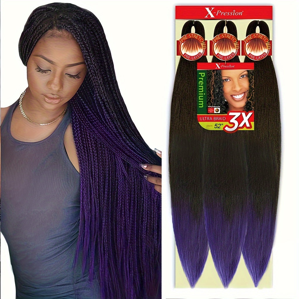 3x Stretch Kanekalon Hair Extensions - 66.04 cm Pre-Stretched Braiding Hair, Natural Black, Heat Resistant, Easy to Style, Perfect for Everyday & Special Occasions, Versatile Hairpiece, Sleek Hairpiece, Heatresistant Hair
