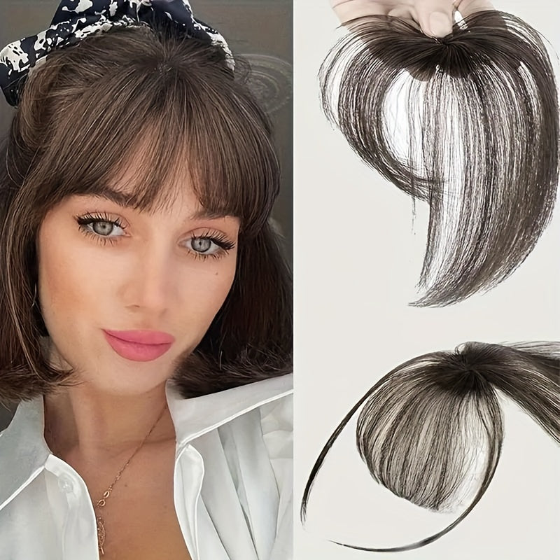 [Everyday Elegance] Chic 3D Clip-In Bangs Fringe for Women - Invisible Synthetic Hairpiece, Natural Black, Straight Style, Fit, with Temples - Perfect for Daily Wear