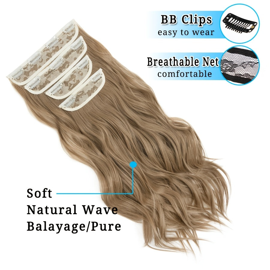 4pieces/Set Long Wavy Full Head Clip In Hair Extensions 22inch/55cm Soft Hairpieces Curly Thick Silk Fiber Double Weft Hairpiece Top Synthetic Hair Highlight Black Brown Blonde For Women Party Cosplay Christmas Halloween Dating Daily Use