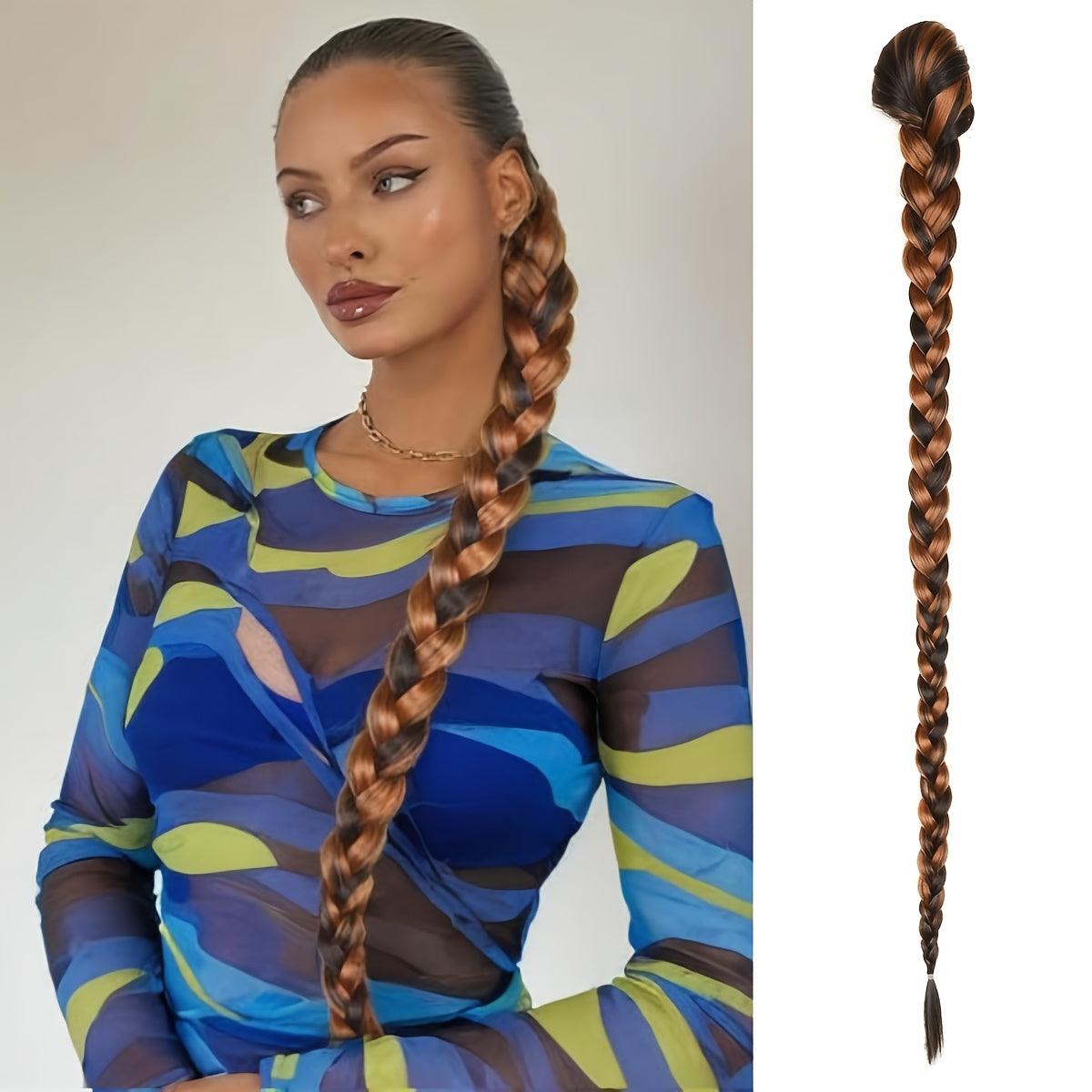 34-Inch Long Black Hair Extensions - Drawstring Ponytail with Braided Detail, High-Temperature Fiber, Perfect for Women & Girls, Stylish Hair Addition|Sleek Ponytail|Highquality Hair Extensions, Hair Accessories