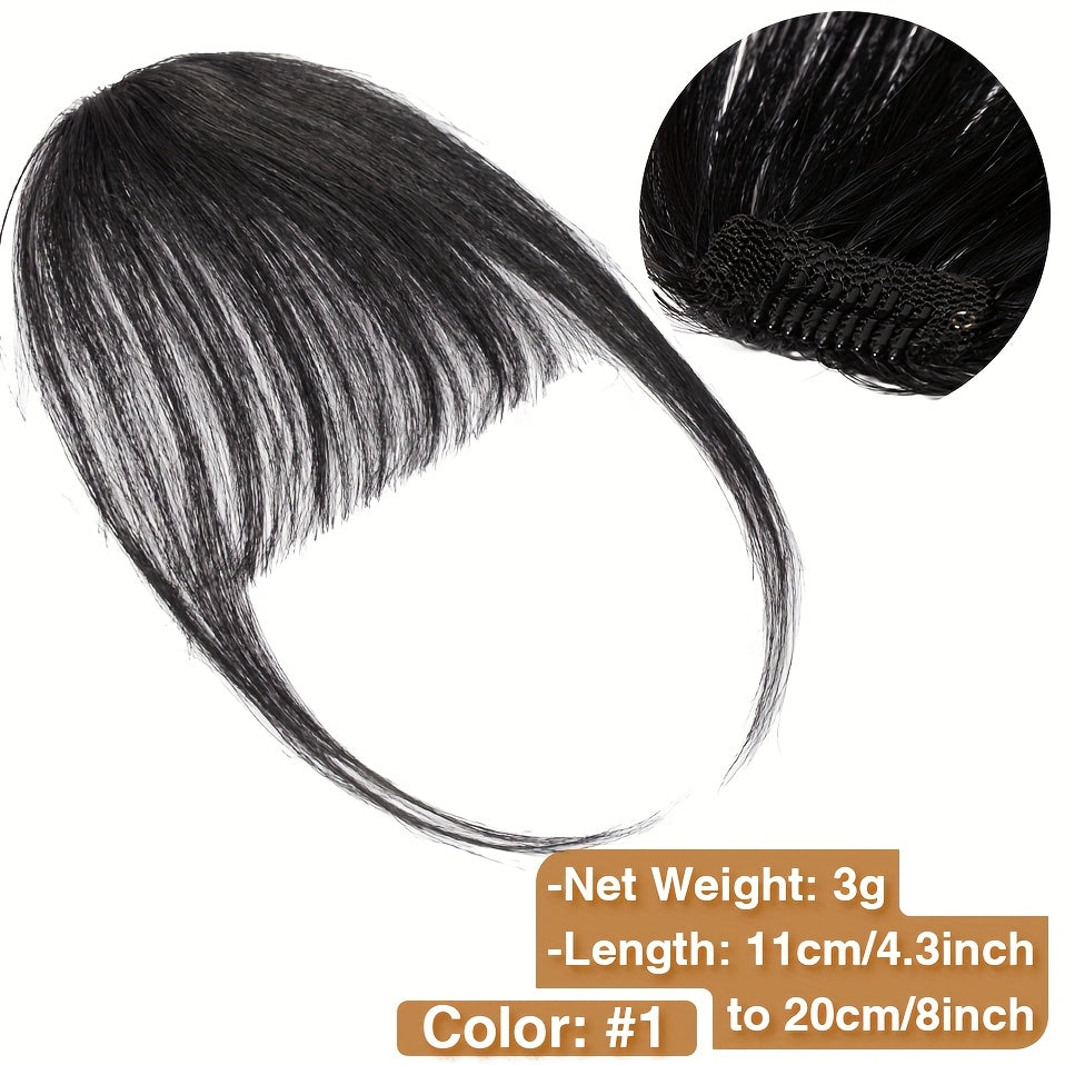 1pc Real Human Hair Clip-In Bangs Hair Extensions Straight Wispy Bangs with Temples, Air Fringe & Smooth Natural Look for Women, Easy Clip-In Daily Wear Hairpiece, Elegant Hair Accessories for Festival Wedding Birthday Party Secure Clip Attachments