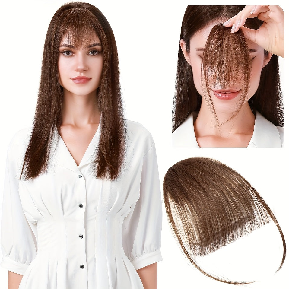 1pc Real Human Hair Clip-In Bangs Hair Extensions Straight Wispy Bangs with Temples, Air Fringe & Smooth Natural Look for Women, Easy Clip-In Daily Wear Hairpiece, Elegant Hair Accessories for Festival Wedding Birthday Party Secure Clip Attachments