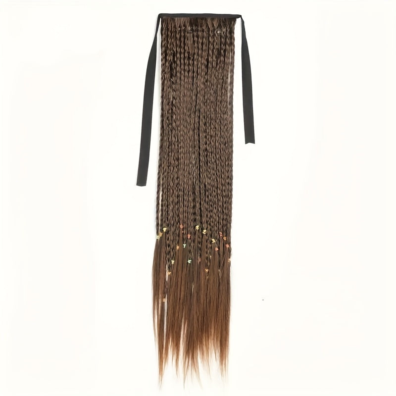 Box Braids Ponytail With Ribbon Tie Wrapped Around Ponytail Extensions Synthetic Hair Extensions Elegant For Daily Use Hair Accessories Halloween Christmas