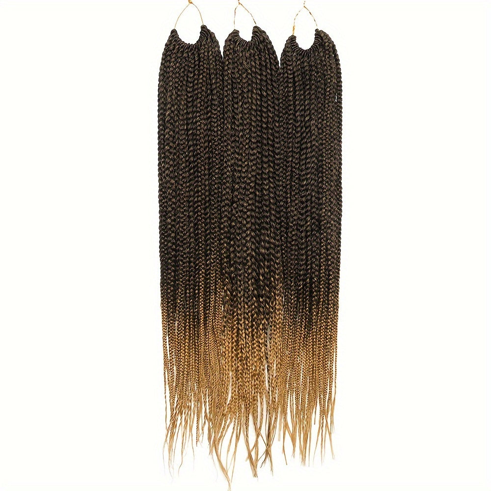 3pcs Premium Synthetic Crochet Box Braids, 60.96 cm Pre-Looped for Easy Installation - Knotless Box Braided Hair Extensions in Black, Brown, and Blue Gradient for Women, Easy Install Braids|Gradient Box Braids|Natural Look Braids, Crochet Braids