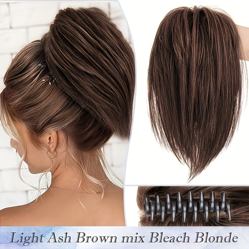 Elegant Claw-In Ponytail Extension for Women - Tousled Updo Style in Black, Brown & Blonde Highlights | Heat-Resistant Synthetic Hair | Perfect for Daily Wear, Parties & Gifts, Ponytail Hair Extensions