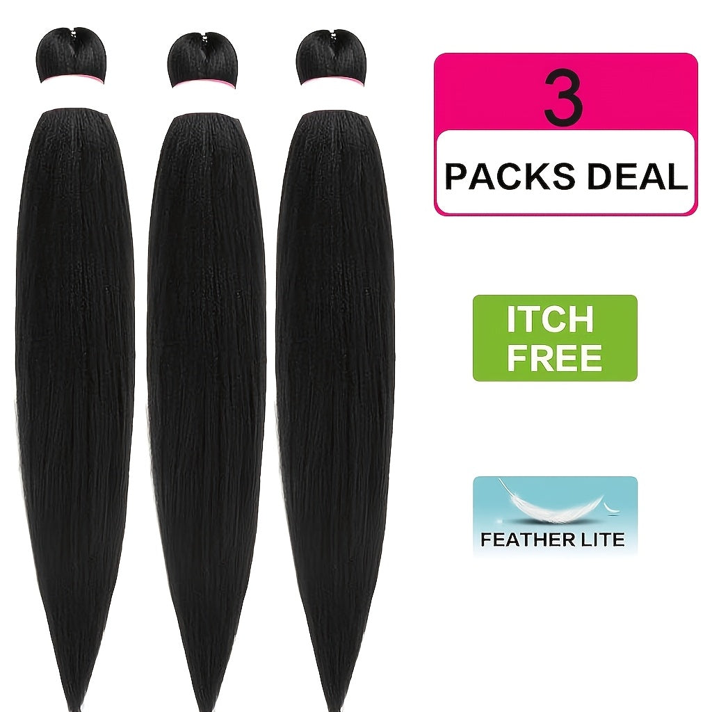3x Stretch Kanekalon Hair Extensions - 66.04 cm Pre-Stretched Braiding Hair, Natural Black, Heat Resistant, Easy to Style, Perfect for Everyday & Special Occasions, Versatile Hairpiece, Sleek Hairpiece, Heatresistant Hair