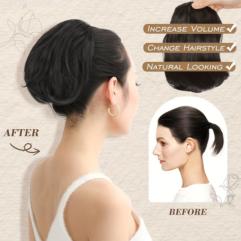 Short Ponytail Extension Clip On Pony Tails Hair Extensions For Women Girls Synthetic Highlight Soft Fully Natural Straight Bun Hair Piece Fake Ponytails Hepburn Hairpiece Long Fluffy Chignon Elegant Daily Halloween Use