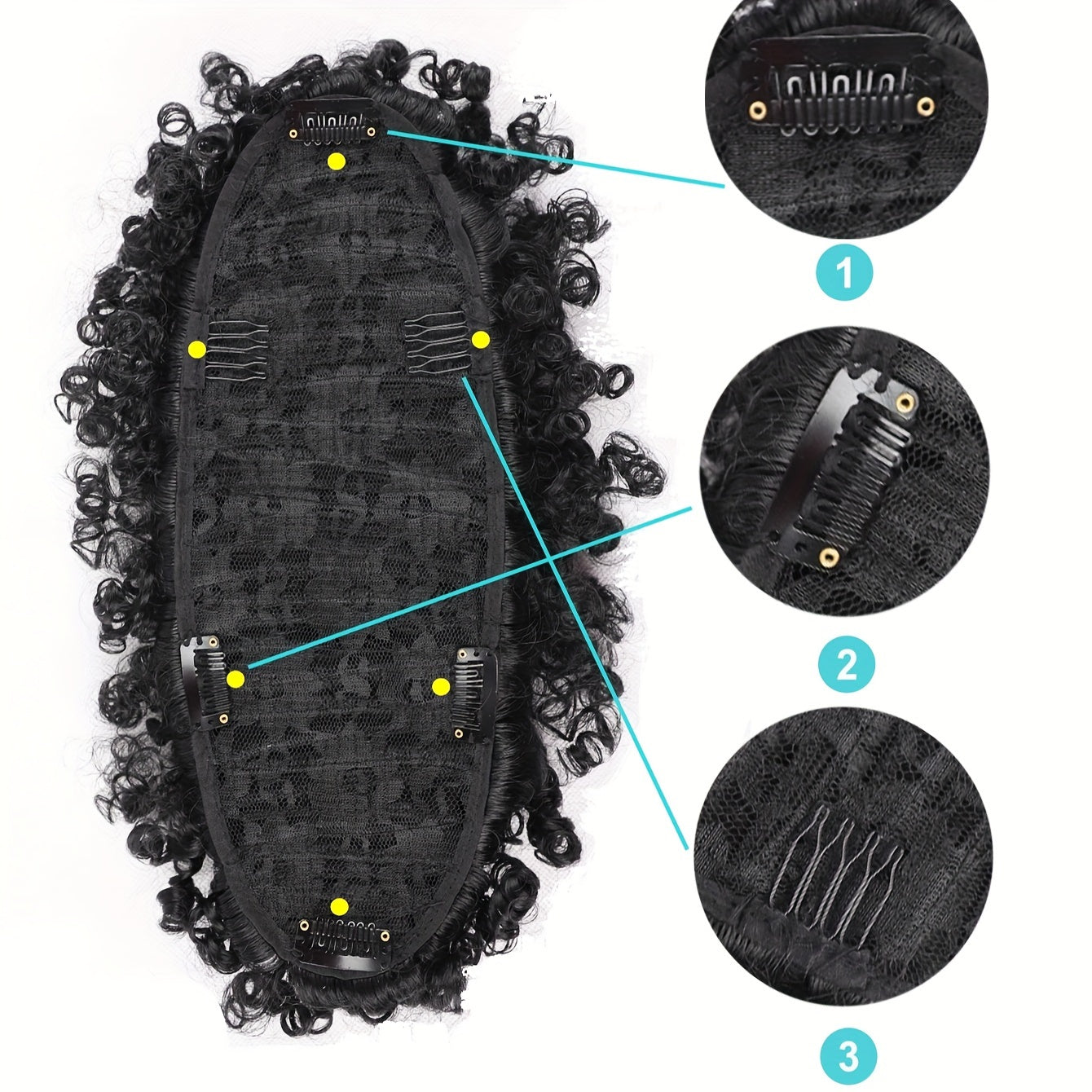 Afro High Puff Hair Bun Ponytail Drawstring With Bangs Synthetic Jerry Curly Mohawk Kinky Curly Fauxhawks Pony Tail Clip In On Ponytails For Women Hair Extensions With Six Clips