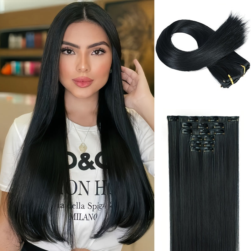 24-Inch Long Straight Hair Extensions for Women - Soft, High-Temperature Fiber, Easy to Style, Natural Look & Feel