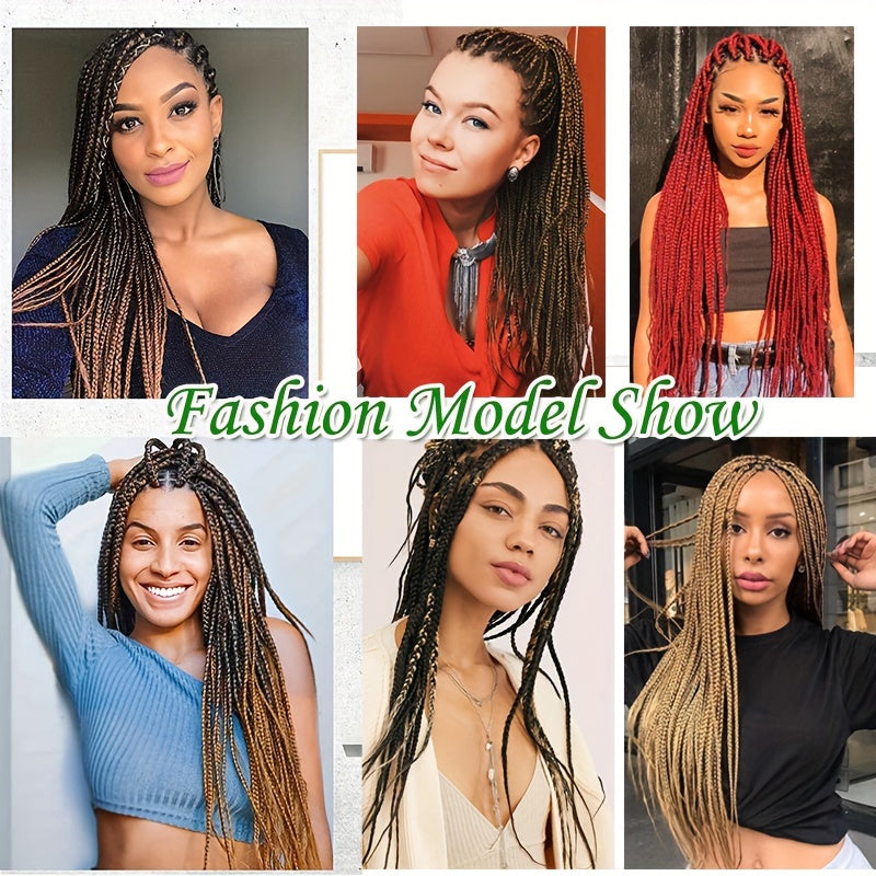 3pcs Premium Synthetic Crochet Box Braids, 60.96 cm Pre-Looped for Easy Installation - Knotless Box Braided Hair Extensions in Black, Brown, and Blue Gradient for Women, Easy Install Braids|Gradient Box Braids|Natural Look Braids, Crochet Braids