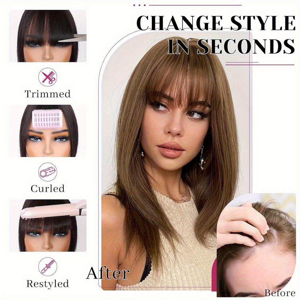 8/10 Inch Invisible Human Hair Base Toppers, 100% Human Hair Topper with Bangs, Lightweight Hair Pieces for Women with Thinning Hair, #30 Color Women'S Clip-On Hair Replacement, Straight Hair Invisible Topper 3D Hair Toppe