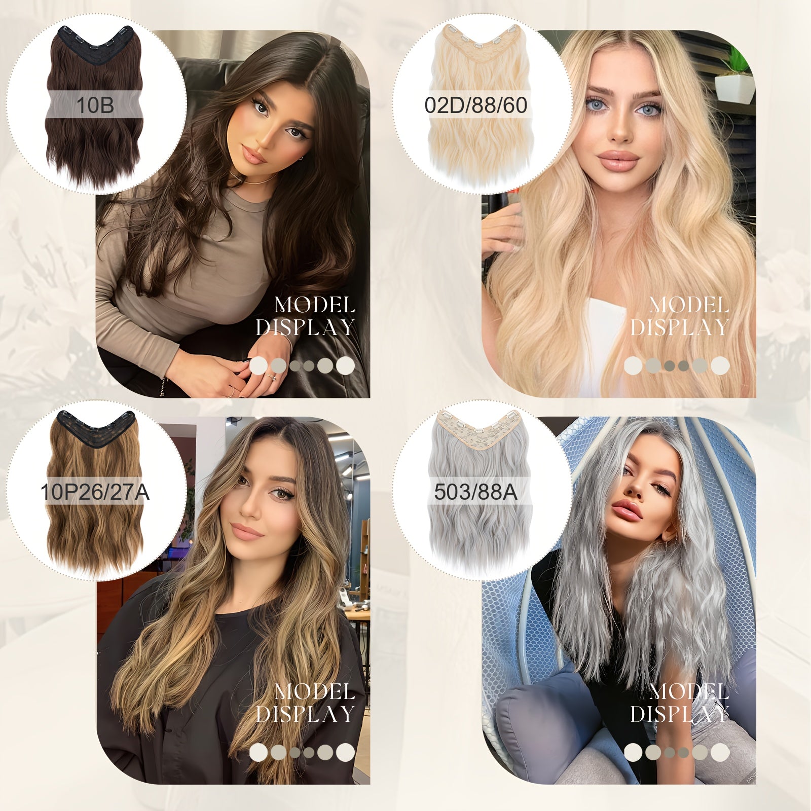 18in One Piece V-Shaped Long Wavy Clip In Hair Extensions Brown Blonde Highlight With 5 Clips For Women Daily Use