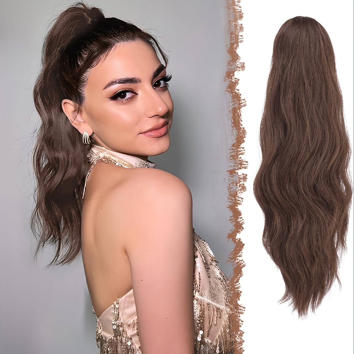 FESHFEN Ponytail Extensions, Long Claw Clip In Ponytail Hairpiece Synthetic Pony Tails Hair Piece Ponytail With Claw Clip Natural Wavy Hairpieces For Women, 50.8 cm