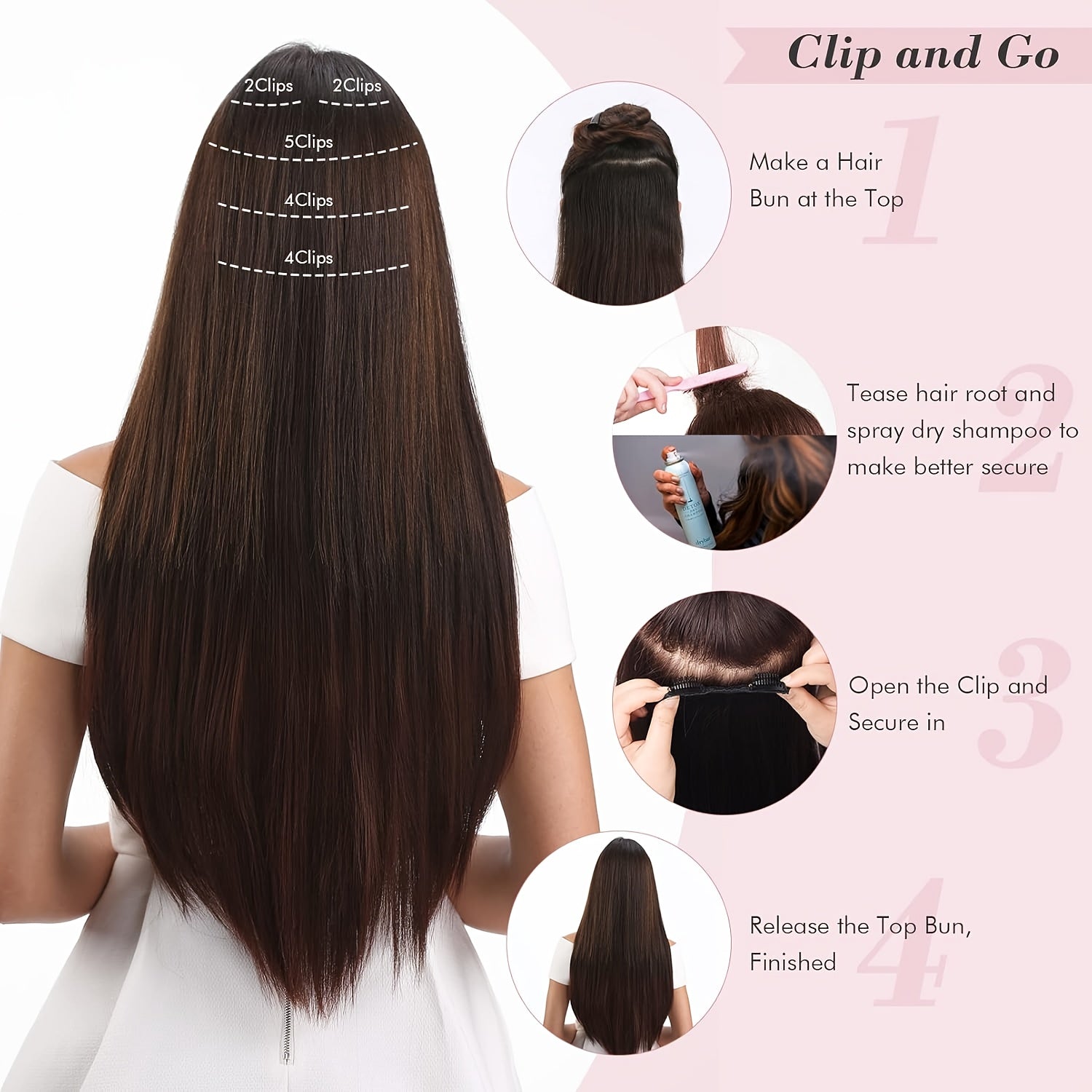 Clip in Hair Extensions, Hair Extensions Thick Long Lace Weft Lightweight Synthetic Hairpieces for Women (60.96 cm-240 Gram(Pack of 5), Chocolate Brown with Golden Blonde Highlights)