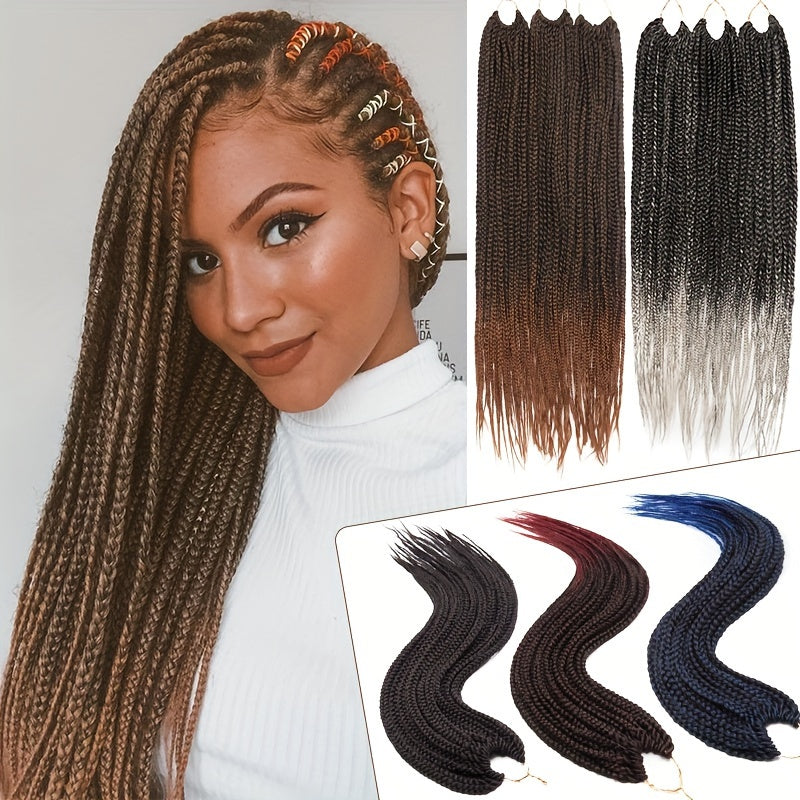 3pcs Premium Synthetic Crochet Box Braids, 60.96 cm Pre-Looped for Easy Installation - Knotless Box Braided Hair Extensions in Black, Brown, and Blue Gradient for Women, Easy Install Braids|Gradient Box Braids|Natural Look Braids, Crochet Braids