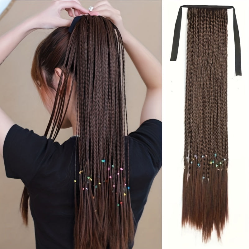 Box Braids Ponytail With Ribbon Tie Wrapped Around Ponytail Extensions Synthetic Hair Extensions Elegant For Daily Use Hair Accessories Halloween Christmas