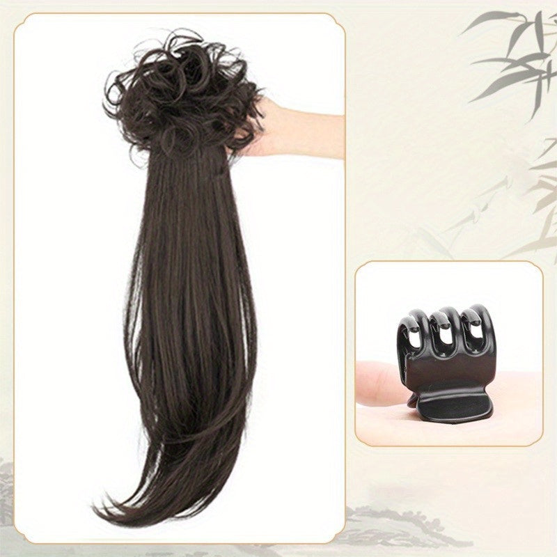 Elegant Deep Wave Ponytail Extension for Women - Natural-Looking Synthetic Hair, Claw Clip In, Versatile for All Occasions