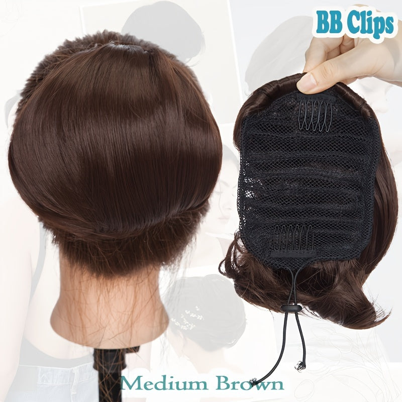 Short Ponytail Extension Clip On Pony Tails Hair Extensions For Women Girls Synthetic Highlight Soft Fully Natural Straight Bun Hair Piece Fake Ponytails Hepburn Hairpiece Long Fluffy Chignon Elegant Daily Halloween Use
