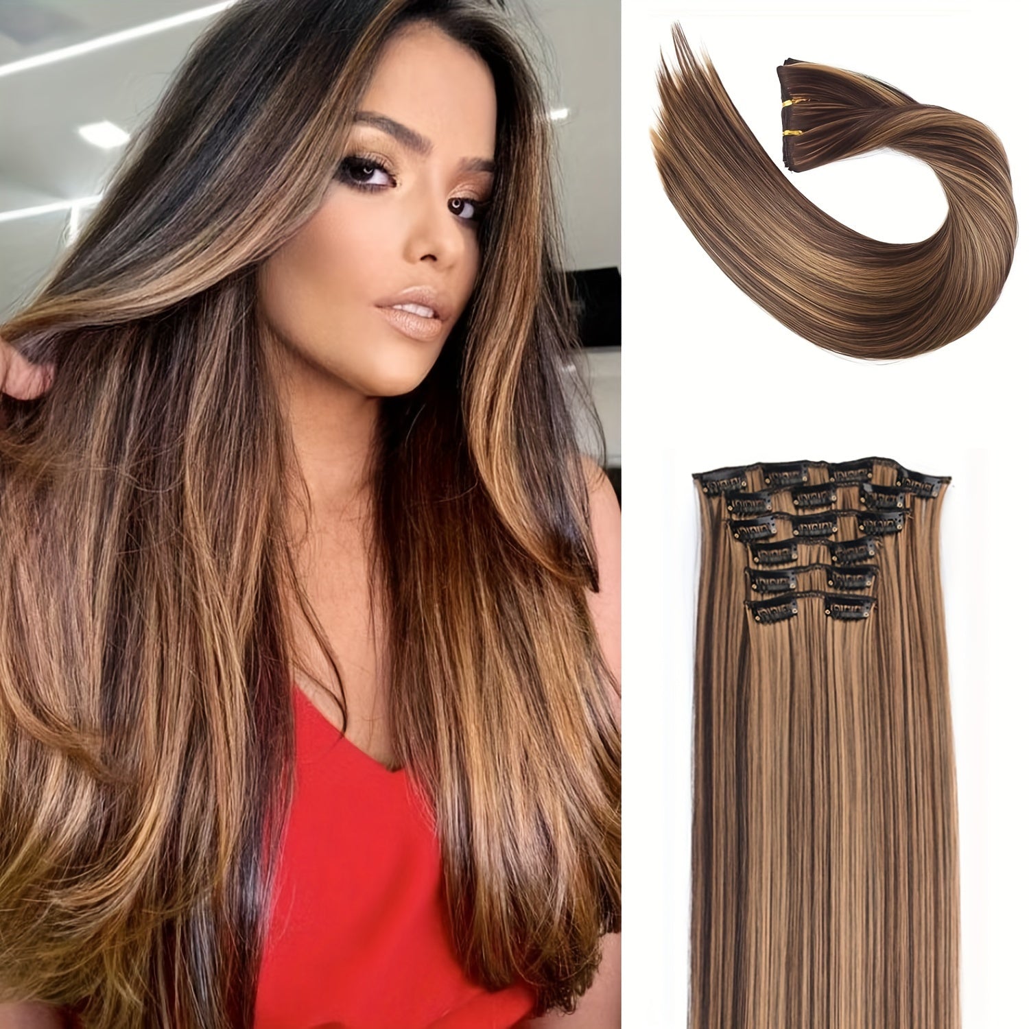 24-Inch Long Straight Hair Extensions for Women - Soft, High-Temperature Fiber, Easy to Style, Natural Look & Feel