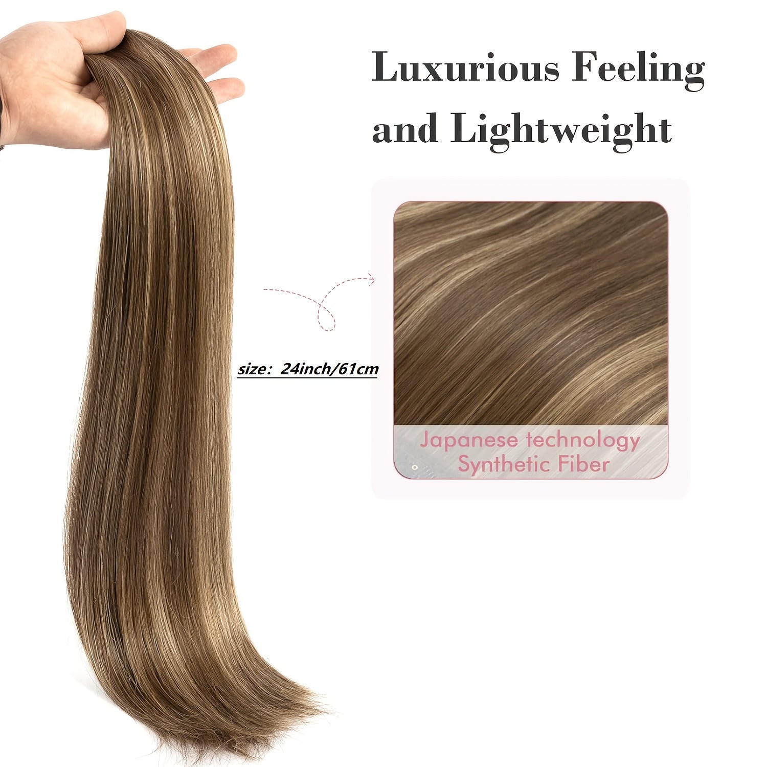 Clip in Hair Extensions, Hair Extensions Thick Long Lace Weft Lightweight Synthetic Hairpieces for Women (60.96 cm-240 Gram(Pack of 5), Chocolate Brown with Golden Blonde Highlights)