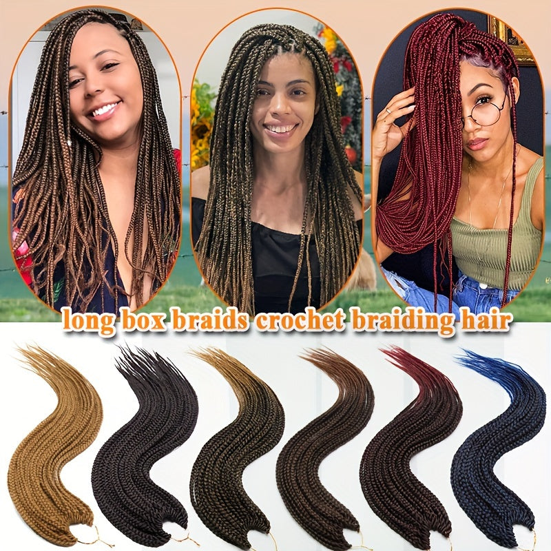 3pcs Premium Synthetic Crochet Box Braids, 60.96 cm Pre-Looped for Easy Installation - Knotless Box Braided Hair Extensions in Black, Brown, and Blue Gradient for Women, Easy Install Braids|Gradient Box Braids|Natural Look Braids, Crochet Braids